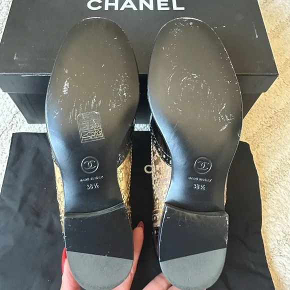 CHANEL Women’s Gold and Black Oxford Shoes - Picture 6 of 14